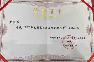 球友会(中国)集团罗宁弟董事长荣获“2019年度番禺区成长型企业人才”